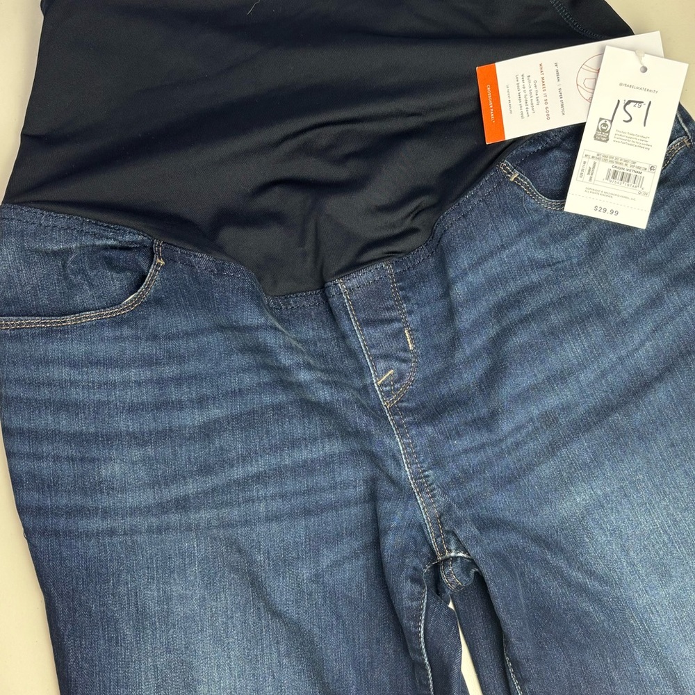 Ingrid & Isabel Deep Blue Jeggings Over the Belly Back Support Cat Whisker Fade - Picture 2 of 12